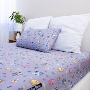 NEW BELLABU BEAR kid's minecraft pixel pals bamboo twin sheet set in blue